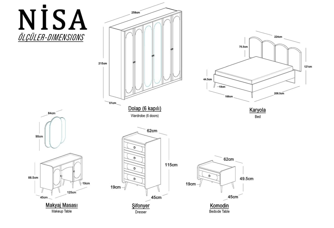 Nisa 6 Kapılı Yatak Odası Takımı