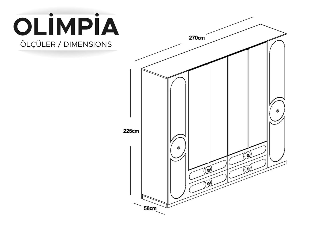 Olimpia 6 Kapılı Çekmeceli Dolap