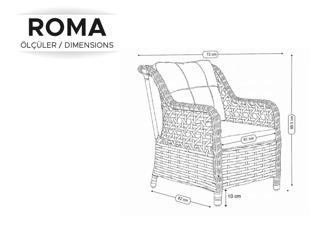 Roma bahçe berjeri ölçü çizimi Gündoğdu Mobilya konforlu balkon berjeri
