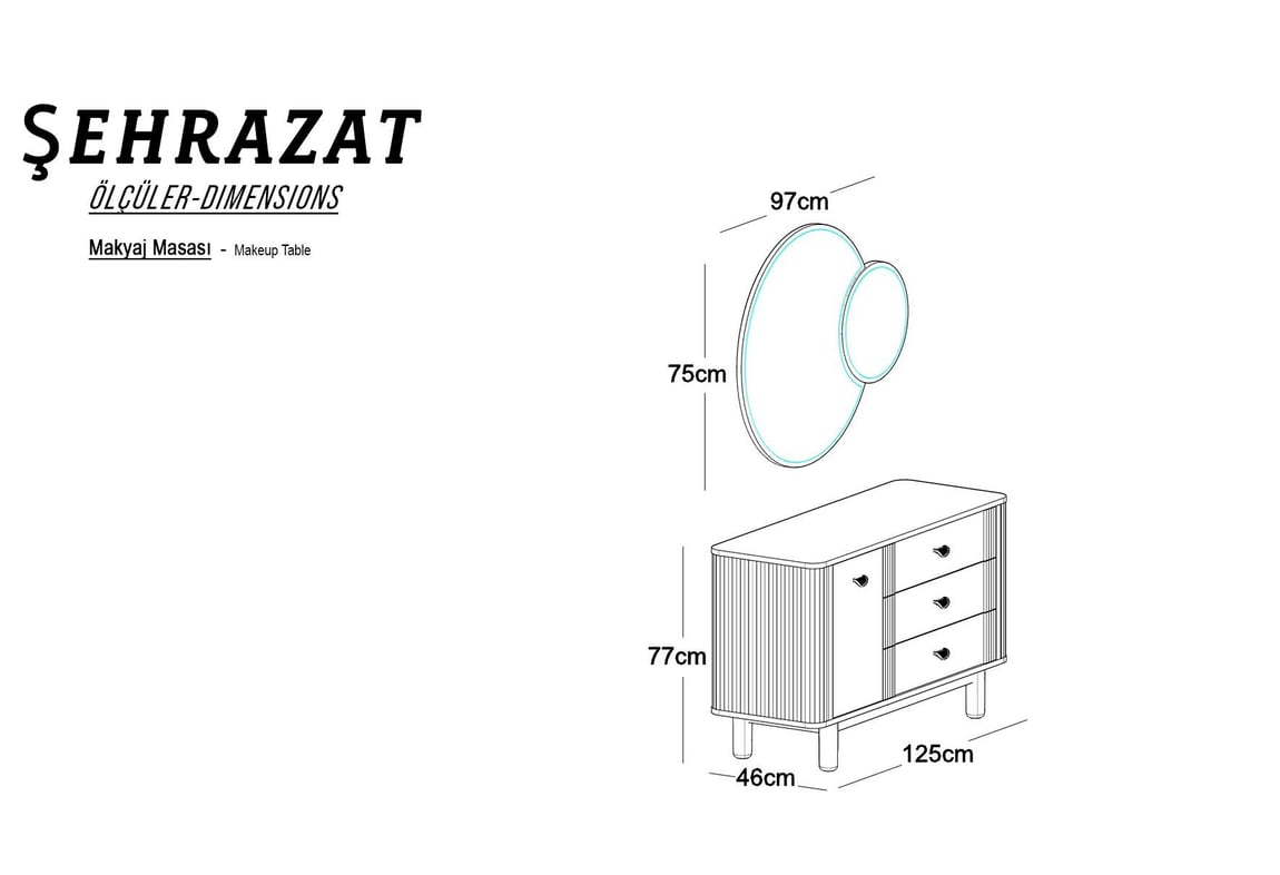 Şehrazat Aynalı Makyaj Masası