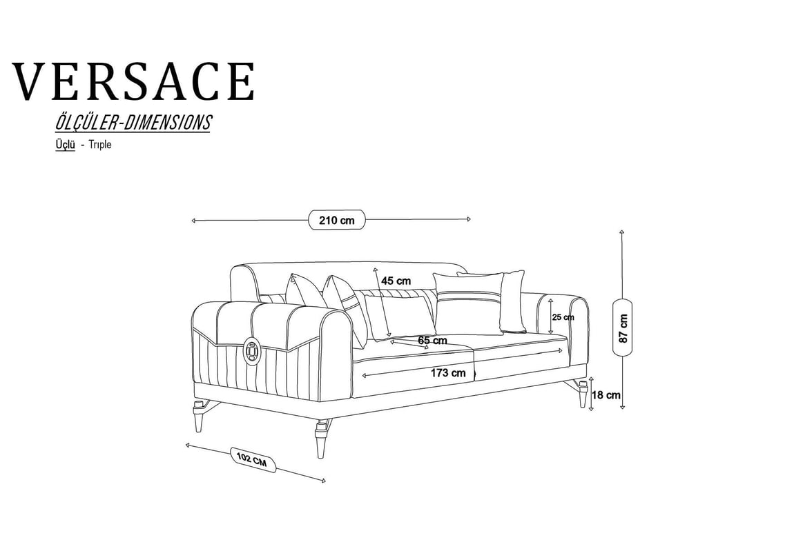 Versace Üçlü Koltuk (Vizon) | Gündoğdu