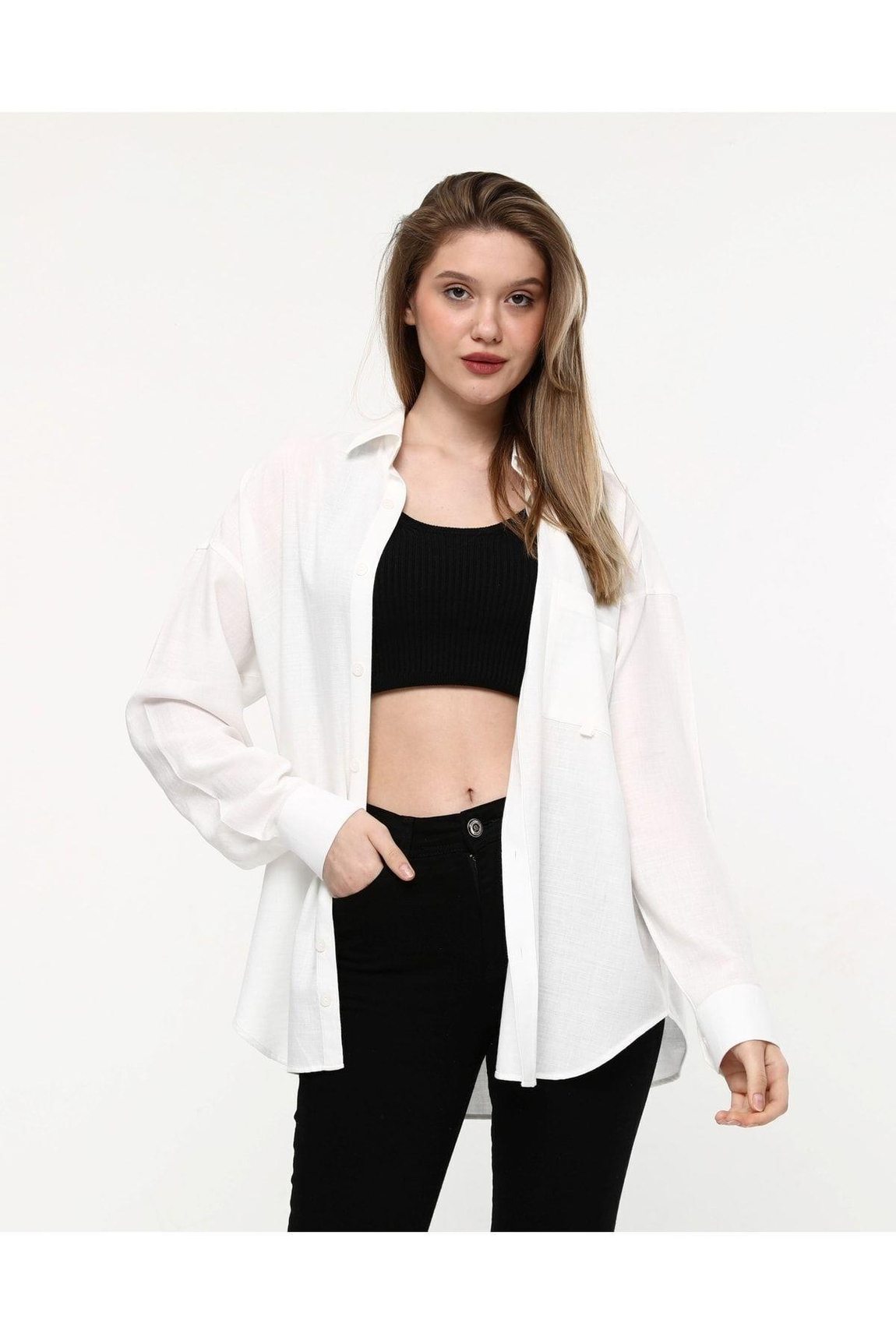Kadın Oversize Uzun Basic Gömlek (HEDİYE KUTULU)