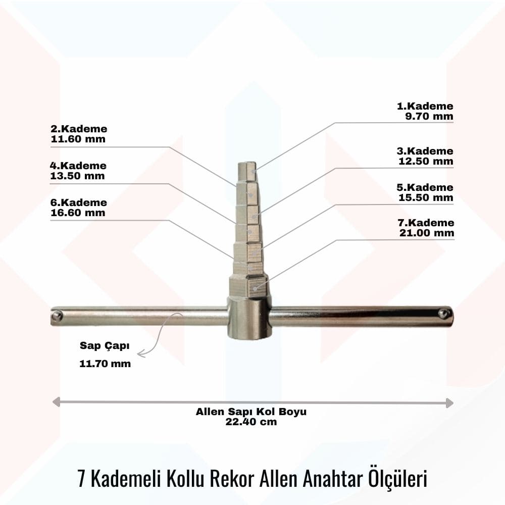 Kademeli Kollu Allen Rekor Anahtarı - Radyatör Valf Anahtarı