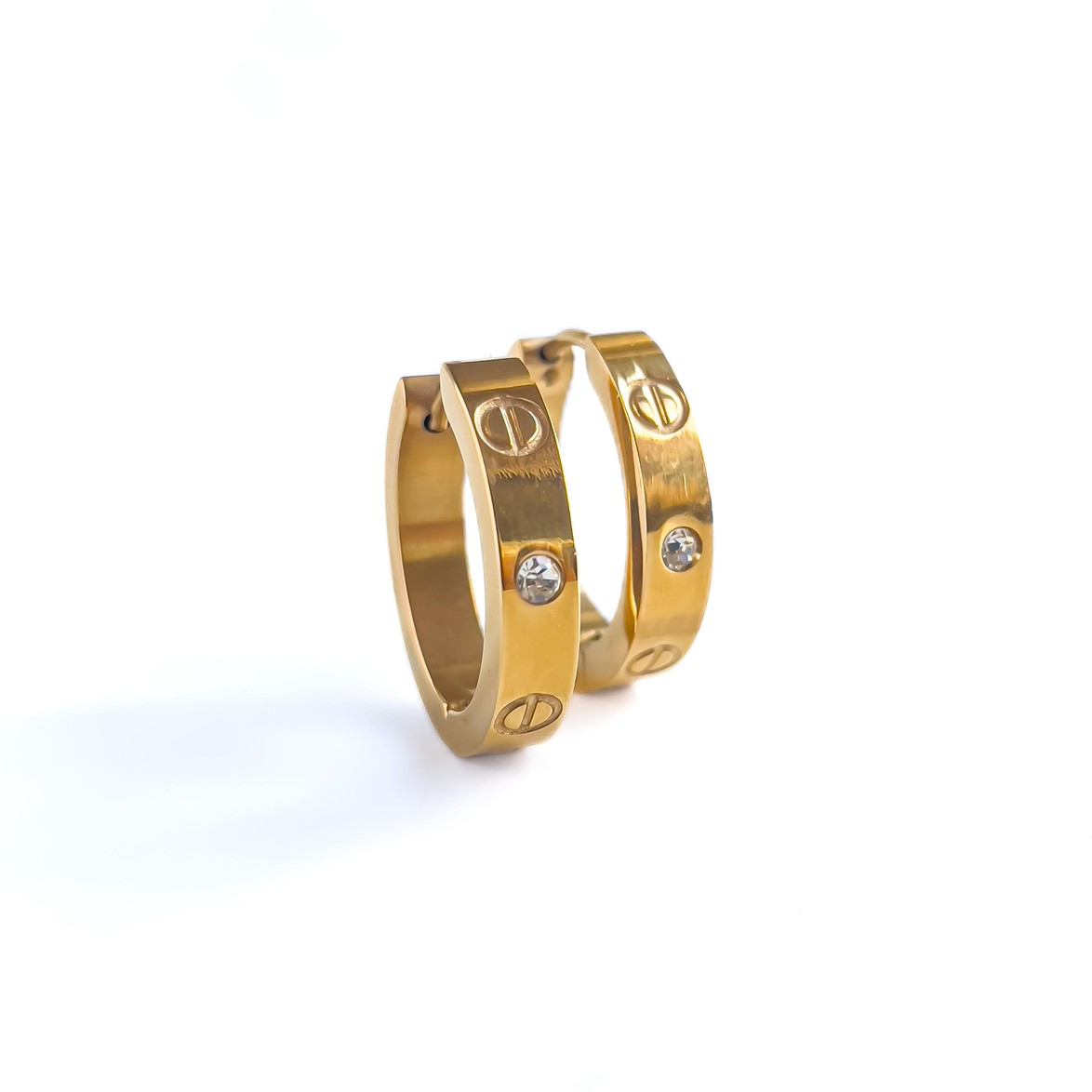 Zirkon Taşlı Marka Model Gold Çelik Halka Küpe