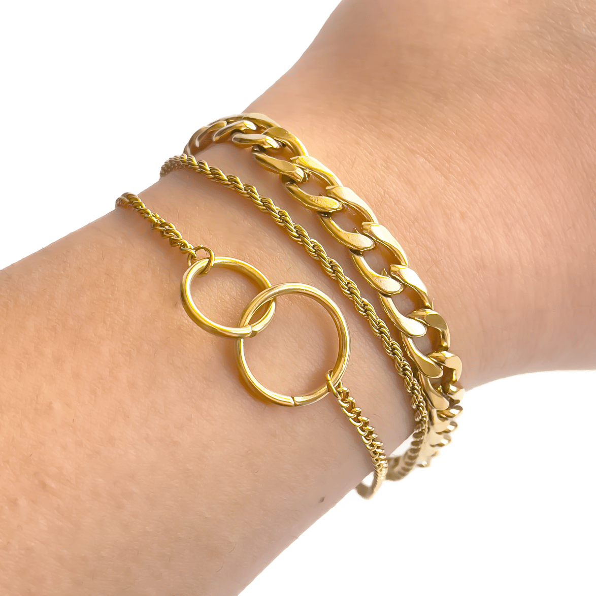 Ortası Halka Gold Üçlü Çelik Bileklik