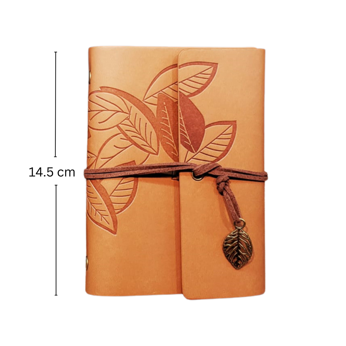 Yaprak Desenli Küçük Boy Deri Defter | Kahverengi