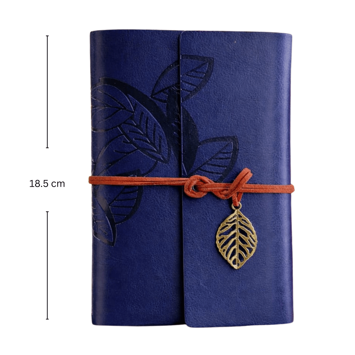 Yaprak Desenli Çizgisiz Deri Defter | Lacivert