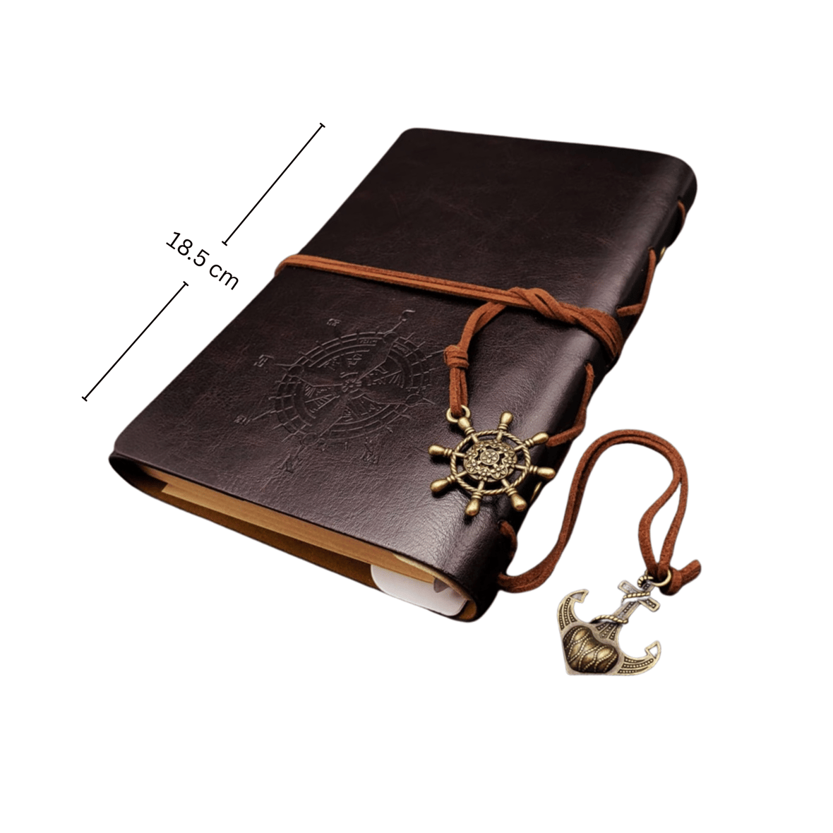 Pusula Desenli Çizgisiz Deri Defter | Siyah