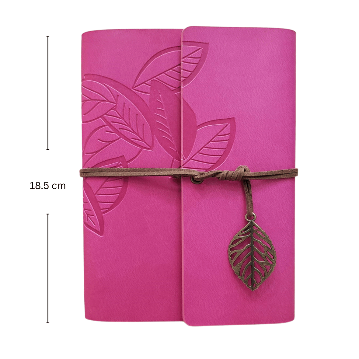 Yaprak Desenli Çizgisiz Deri Defter | Pembe