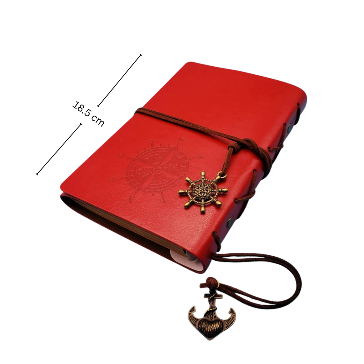 Pusula Desenli Çizgisiz Deri Defter | Kırmızı