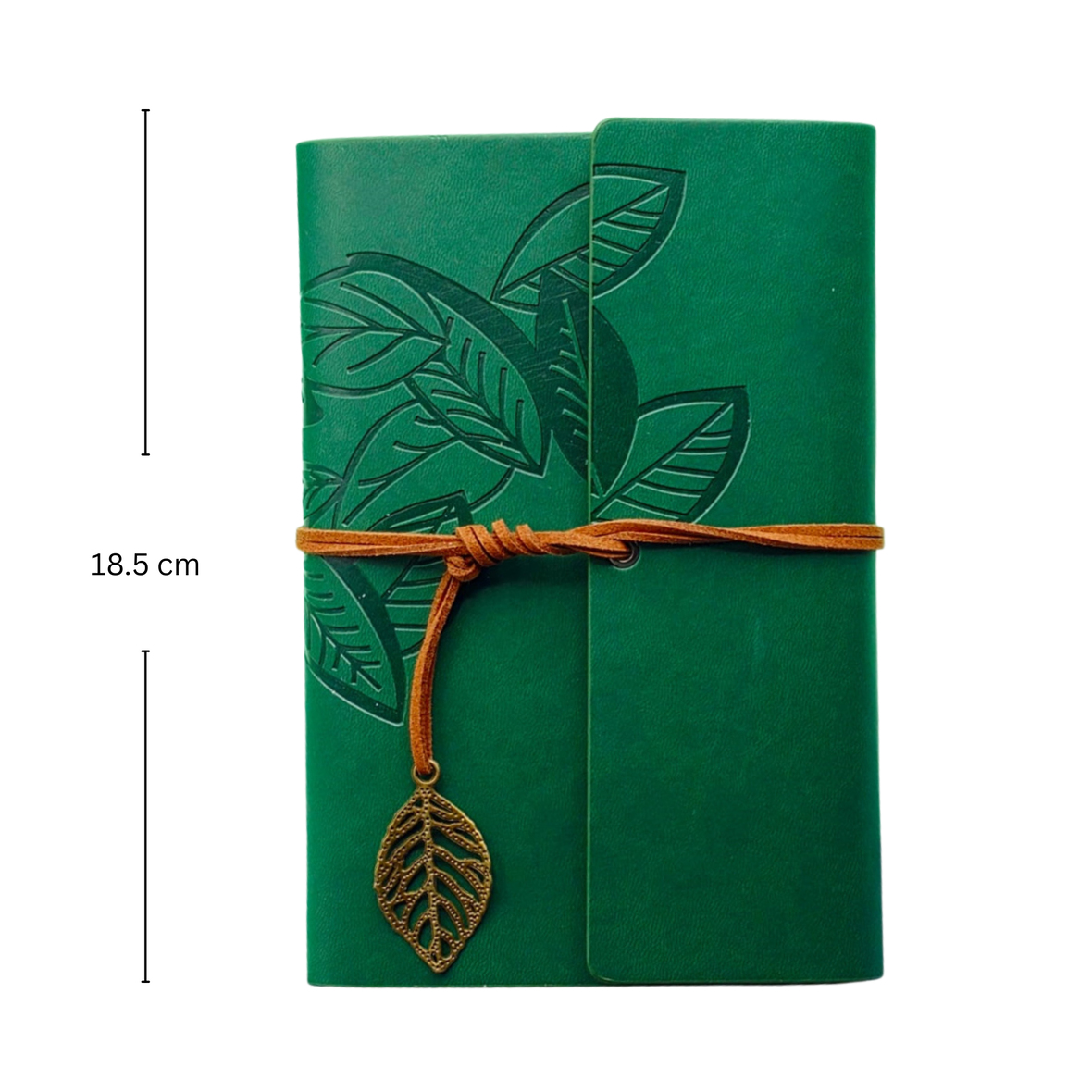 Yaprak Desenli Çizgisiz Deri Defter | Yeşil