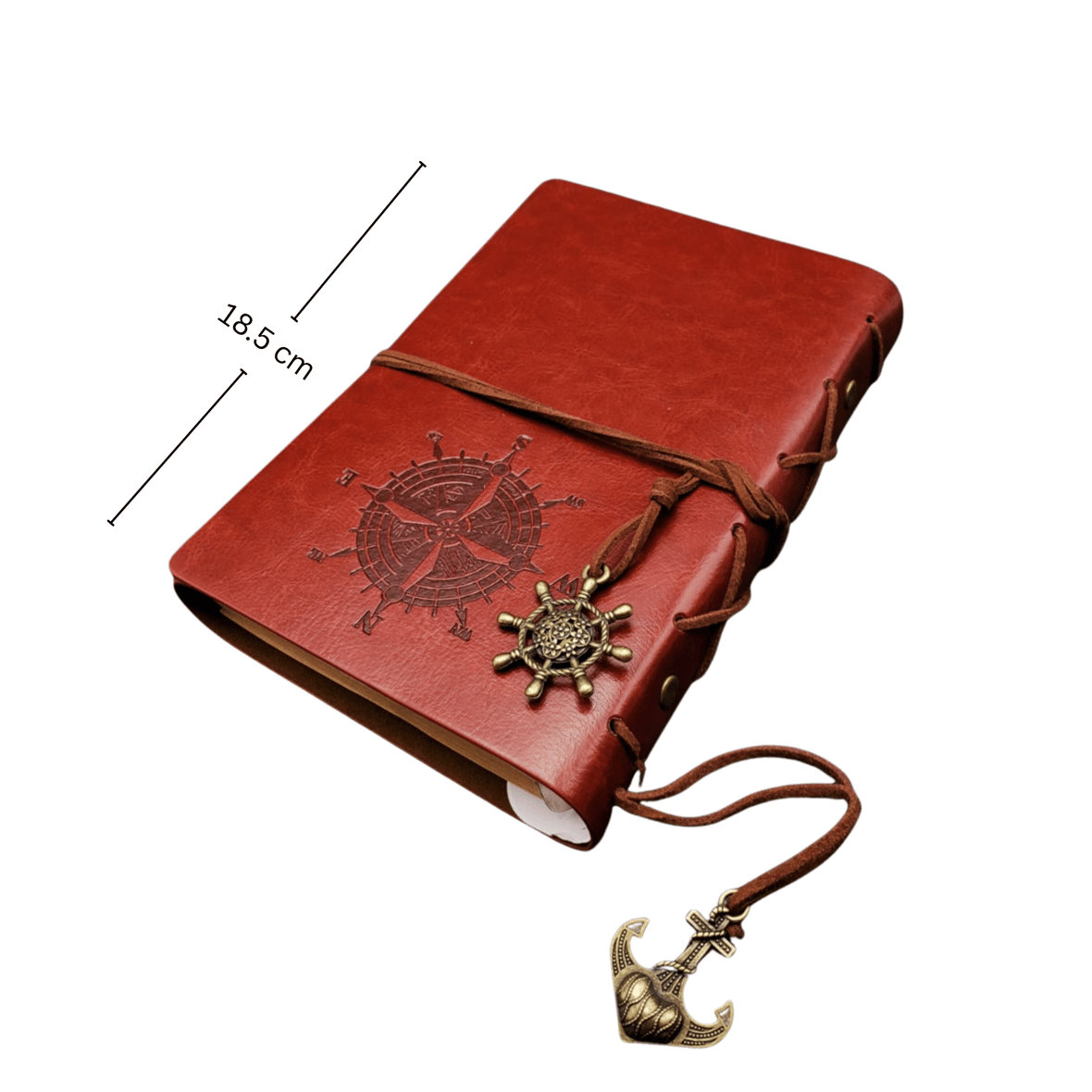 Pusula Desenli Çizgisiz Deri Defter | Kahverengi