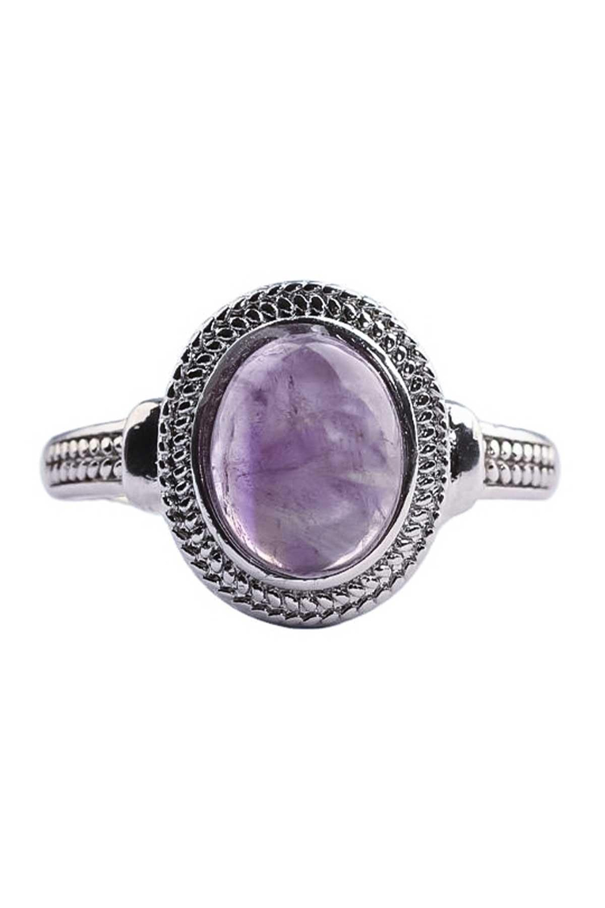 Ametist Büyük Tek Taş Ayarlanabilir Yüzük