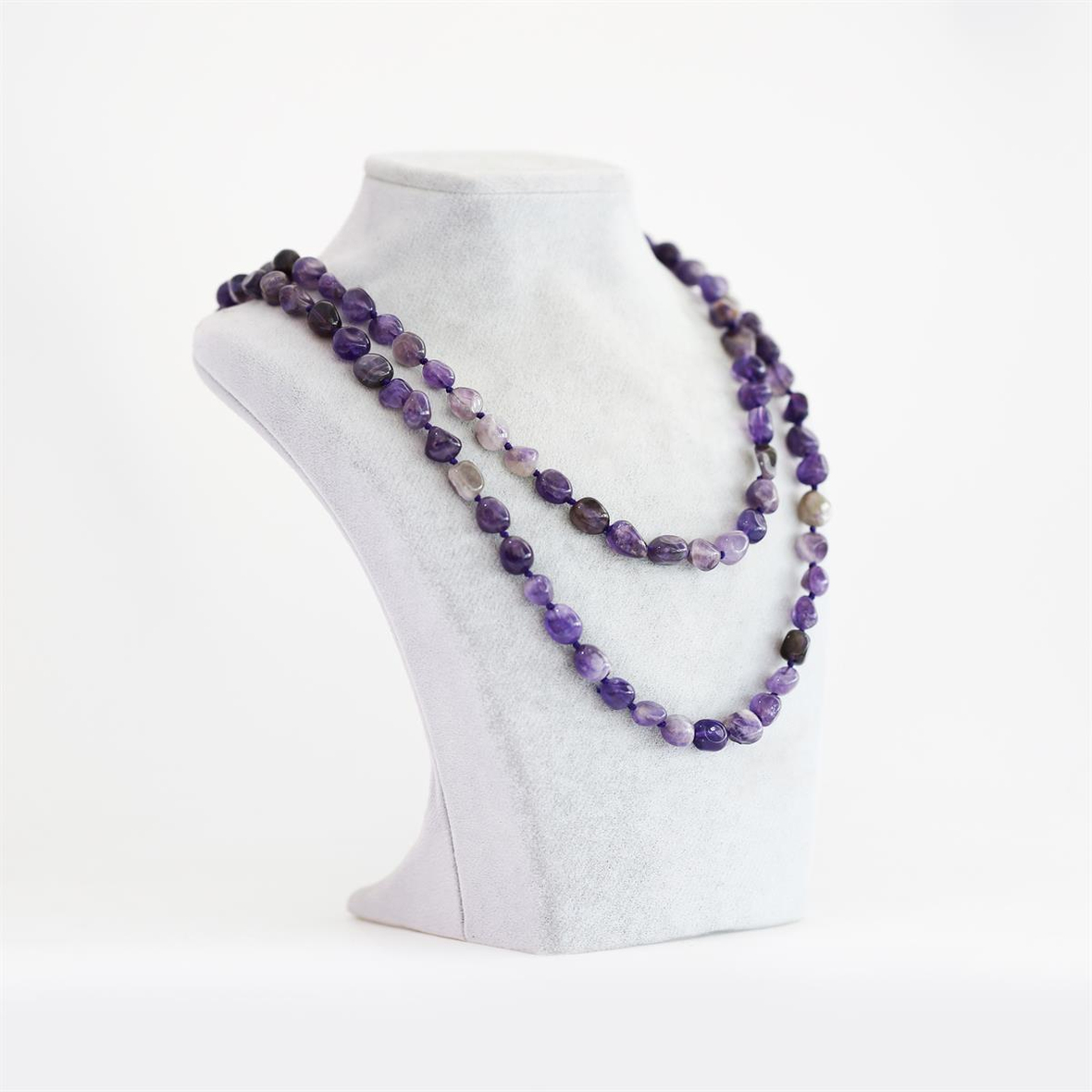 Ametist Doğal Taş Düğümlü Tımbıl Kolye