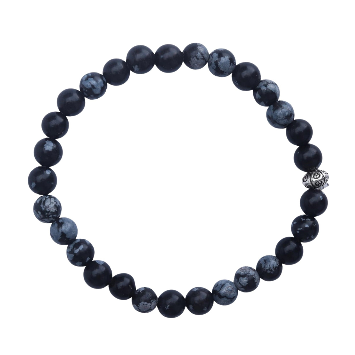 Karlı Obsidyen Doğal Taş Bileklik 6mm Küre Kesim