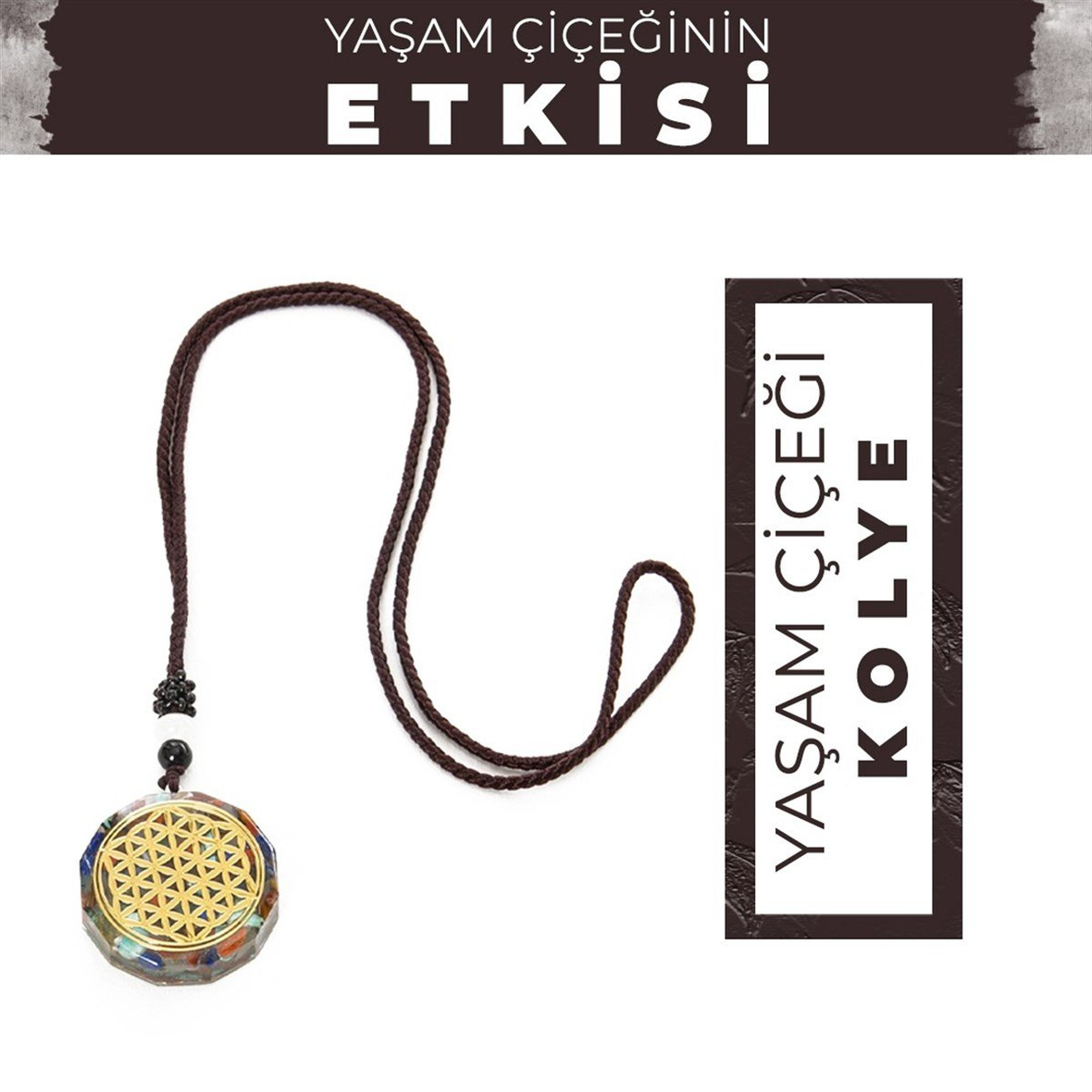 Yaşam Çiçeği Organit Çakra Doğal Taş Kolye