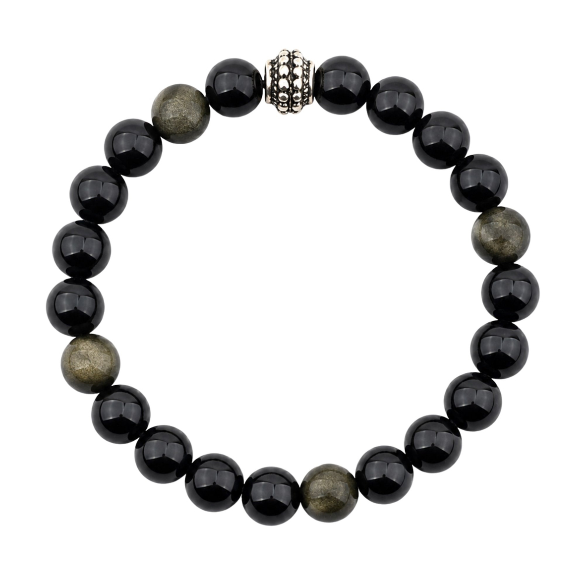 Karlı Obsidyen Doğal Taş Bileklik 8mm Küre Kesim