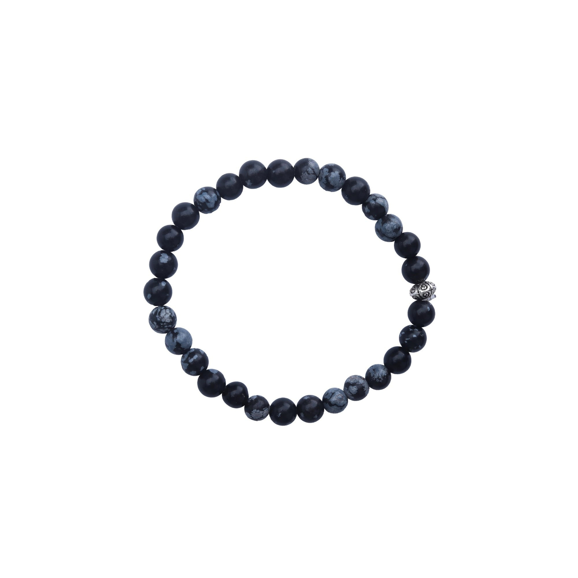 Karlı Obsidyen Doğal Taş Bileklik 6mm Küre Kesim