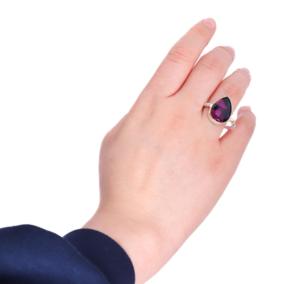 925 Ayar Gümüş Doğal Taş Ametist Ayarlanabilir Yüzük 
