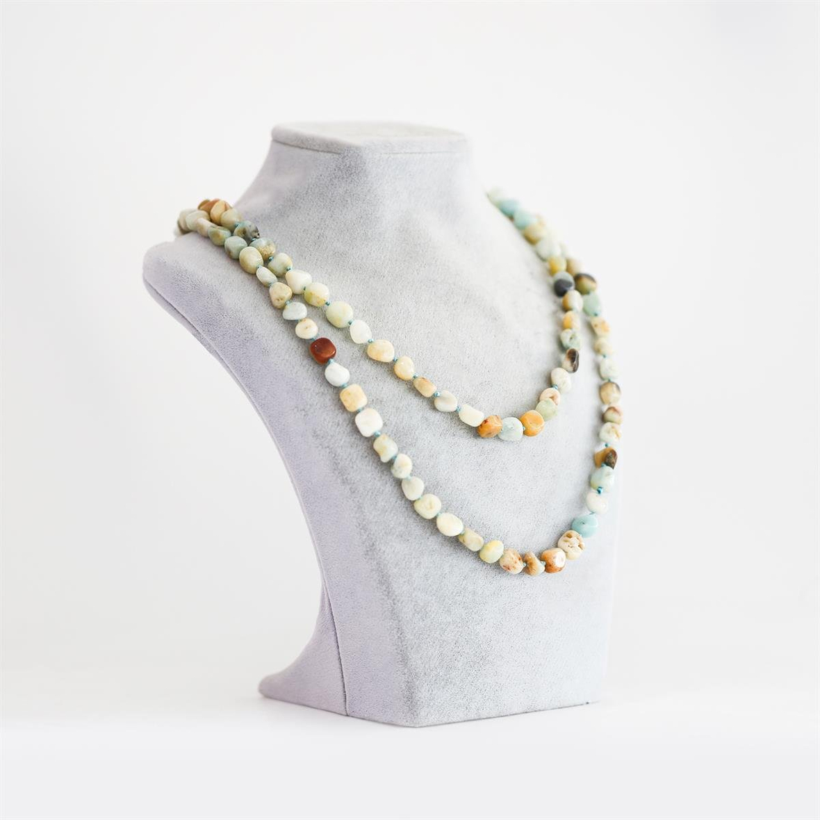 Amazonit Doğal Taş Düğümlü Tımbıl Kolye