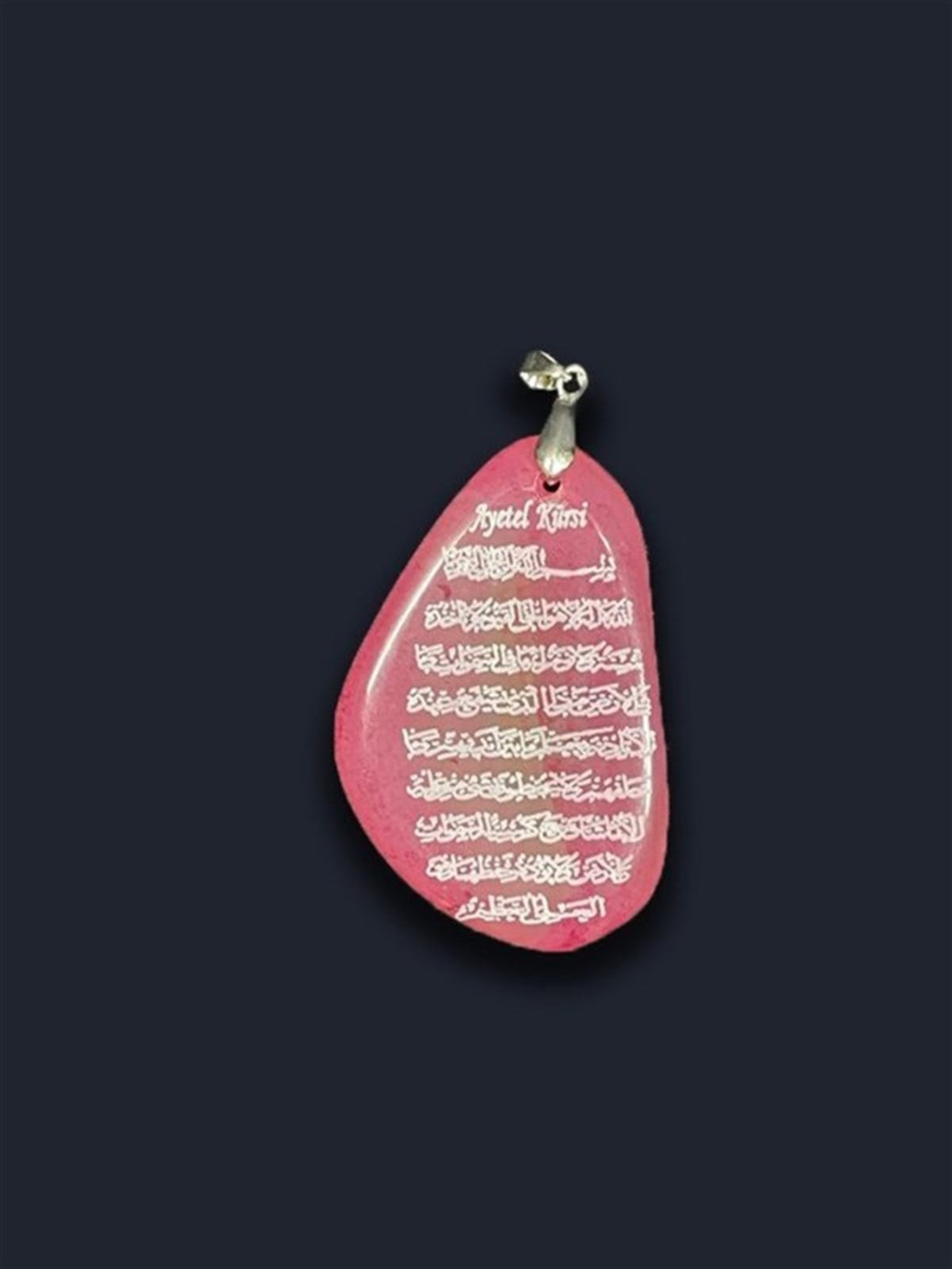 Ayetel Kürsili Akik Doğal Taş Kolye Ucu (Pembe)