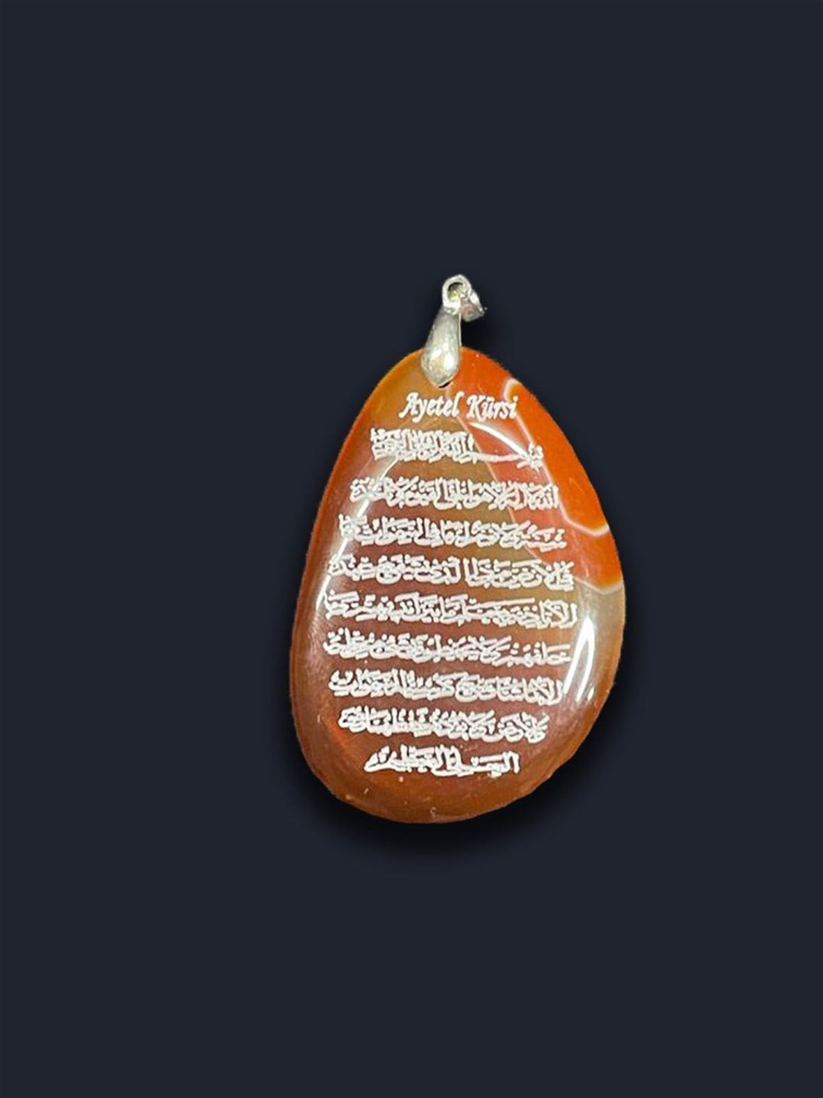 Ayetel Kürsili Akik Doğal Taşı Kolye Ucu