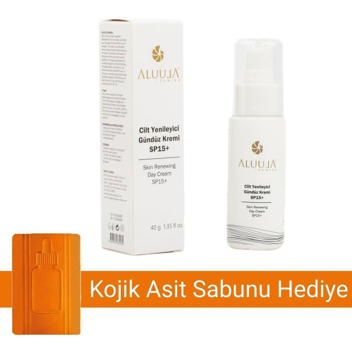 Cilt Yenileyici Gündüz Krem + SPF15 (Güneşi Koruyucu Krem) | Kojik Asit Sabunu Hediye