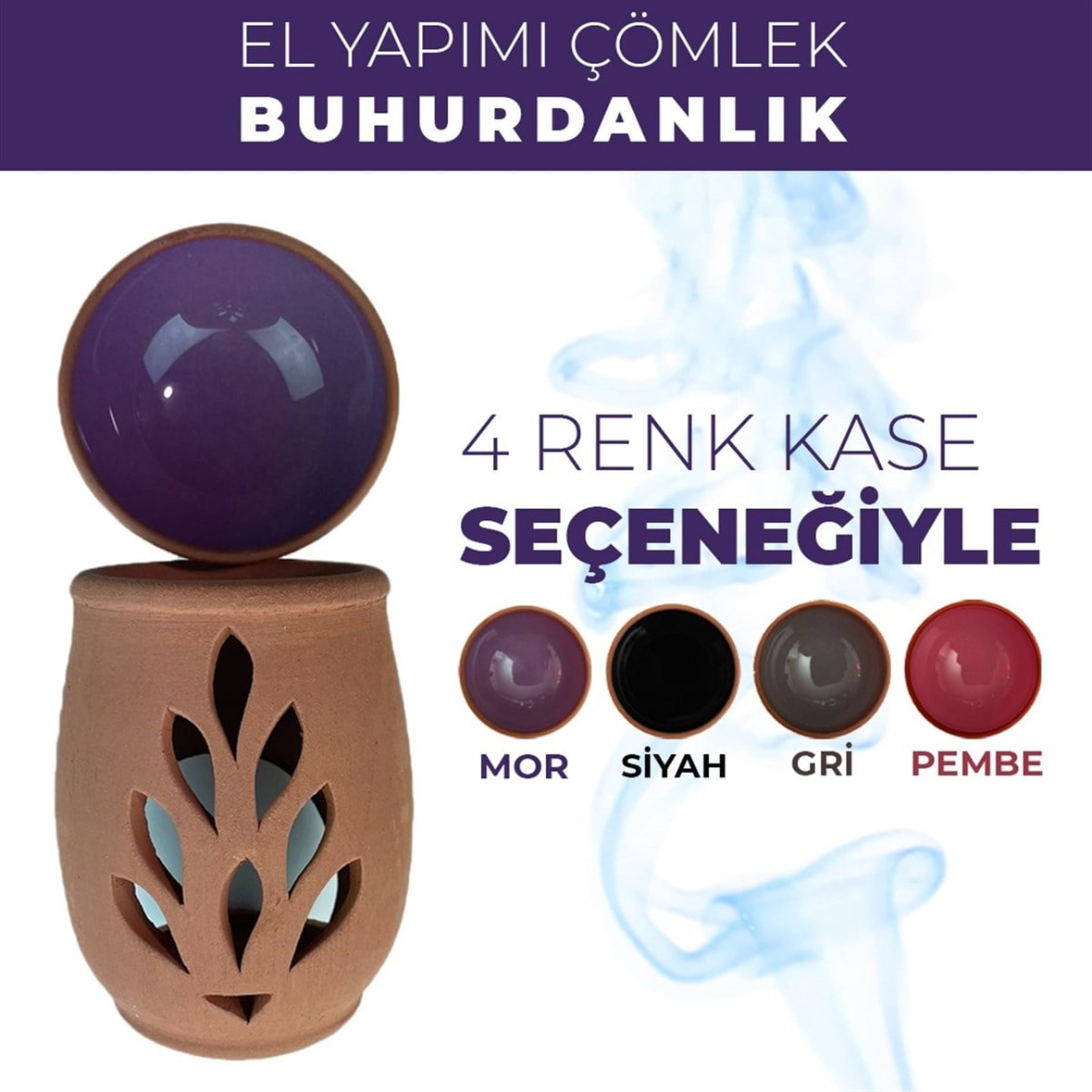 El Yapımı Çömlek Buhurdanlık Mor