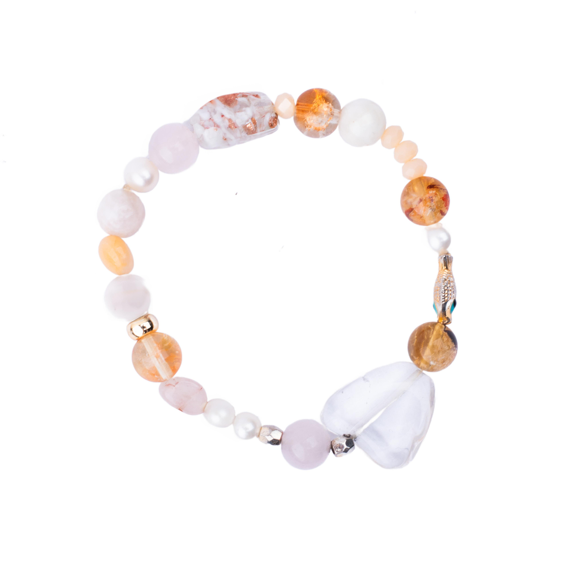Enerji Dengesi (İnci, Pembe Kuvars, Sitrin, Ay Taşı, Kalsit) Özel Dizim Doğal Taş Bileklik