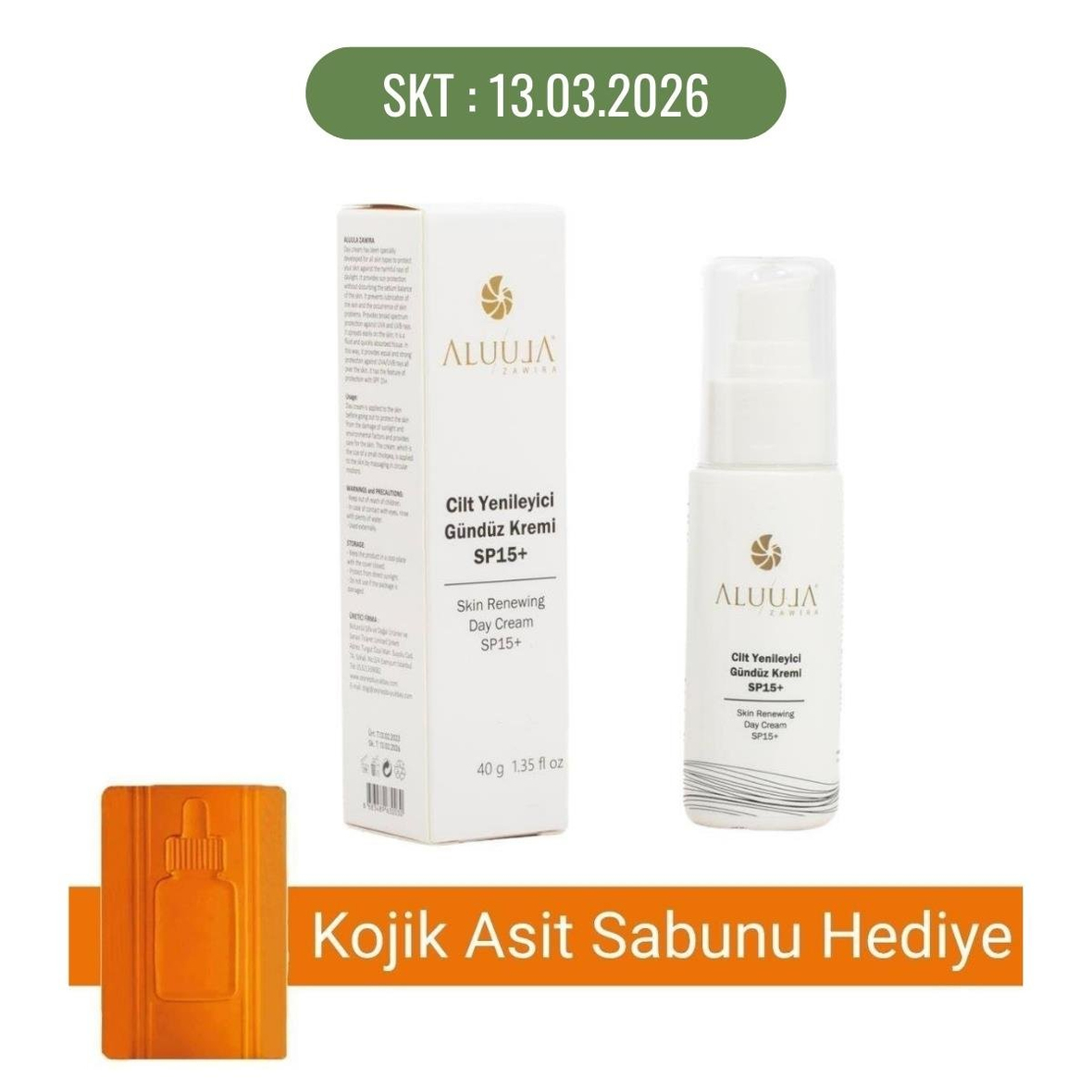 Cilt Yenileyici Gündüz Krem + SPF15 (Güneşi Koruyucu Krem) | Kojik Asit Sabunu Hediye