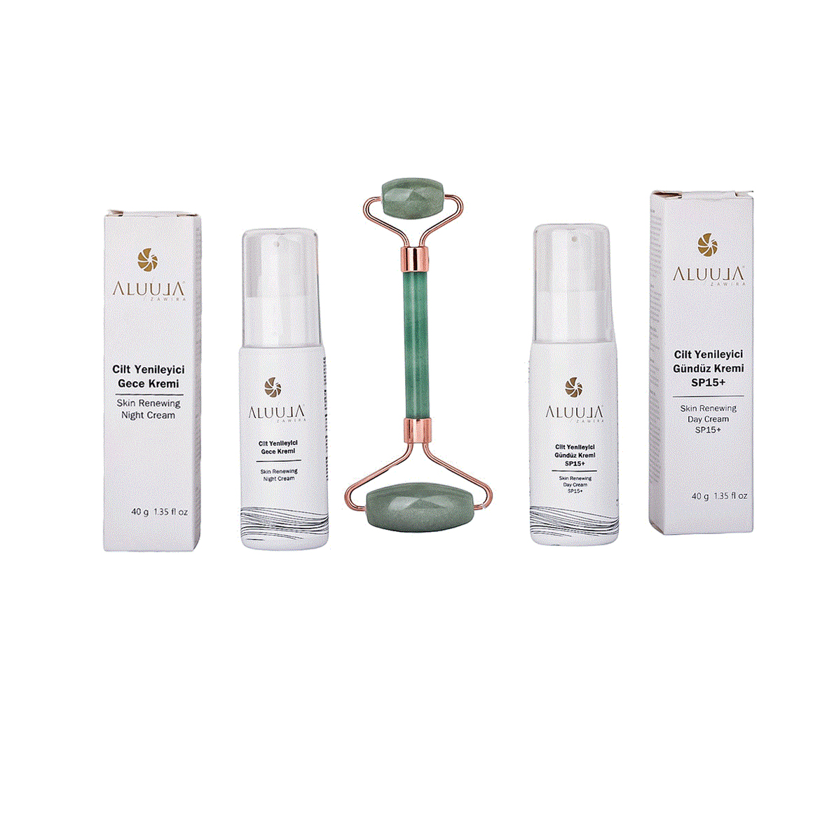 Geceden Gündüze Bakım Mucizesi: Gece Kremi + Gündüz Kremi | Jade Roller Hediye