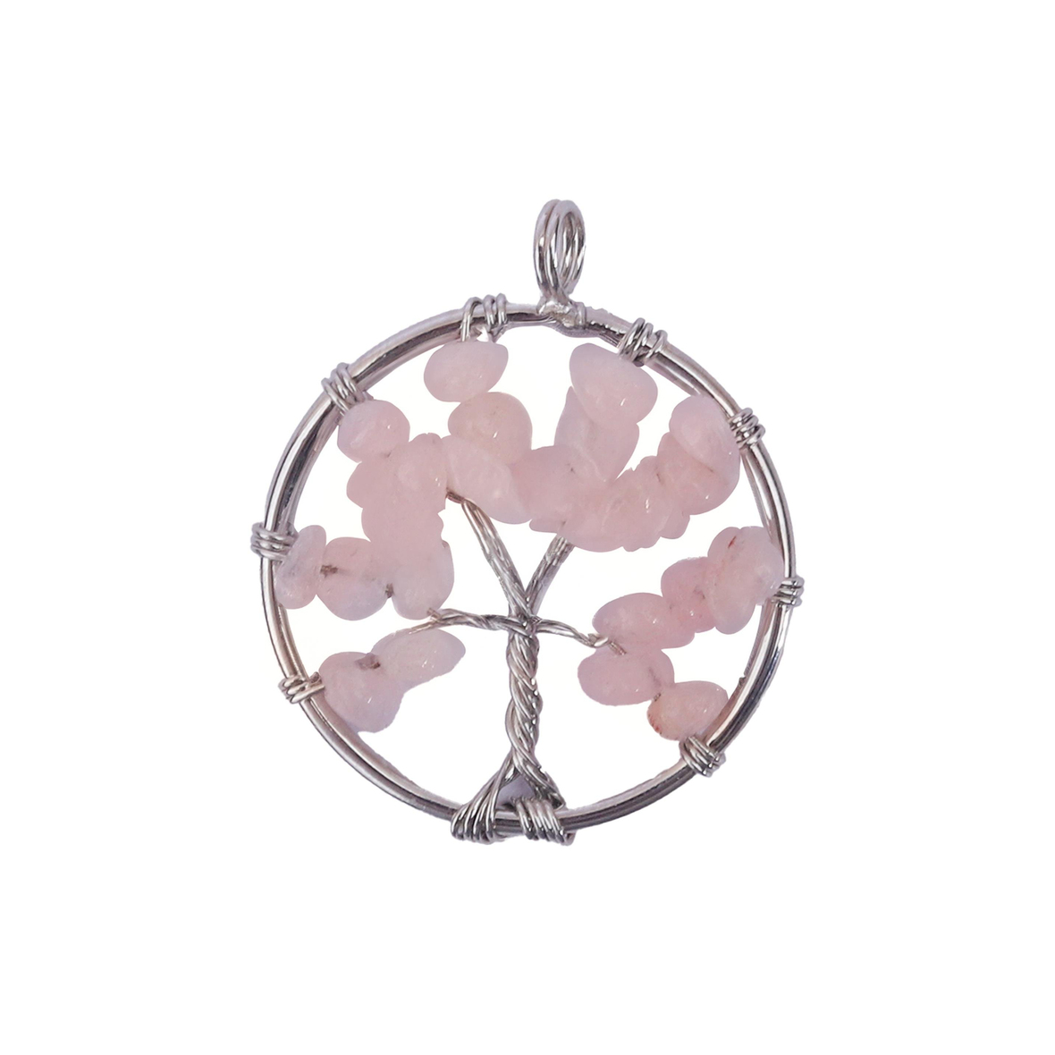 Hayat Ağacı Pembe Kuvars Doğal Taş Kolye Ucu