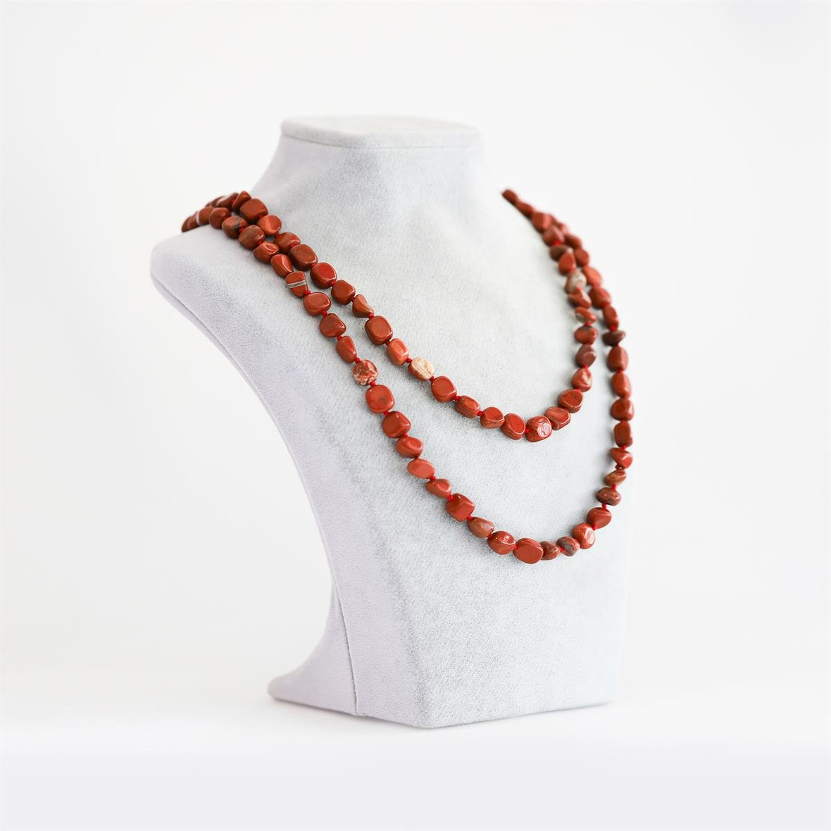 Kırmızı Jasper Doğal Taş Düğümlü Tımbıl Kolye