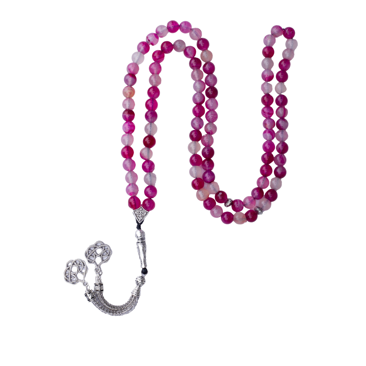 Pembe Akik Doğal Taş Yüzlük Tesbih