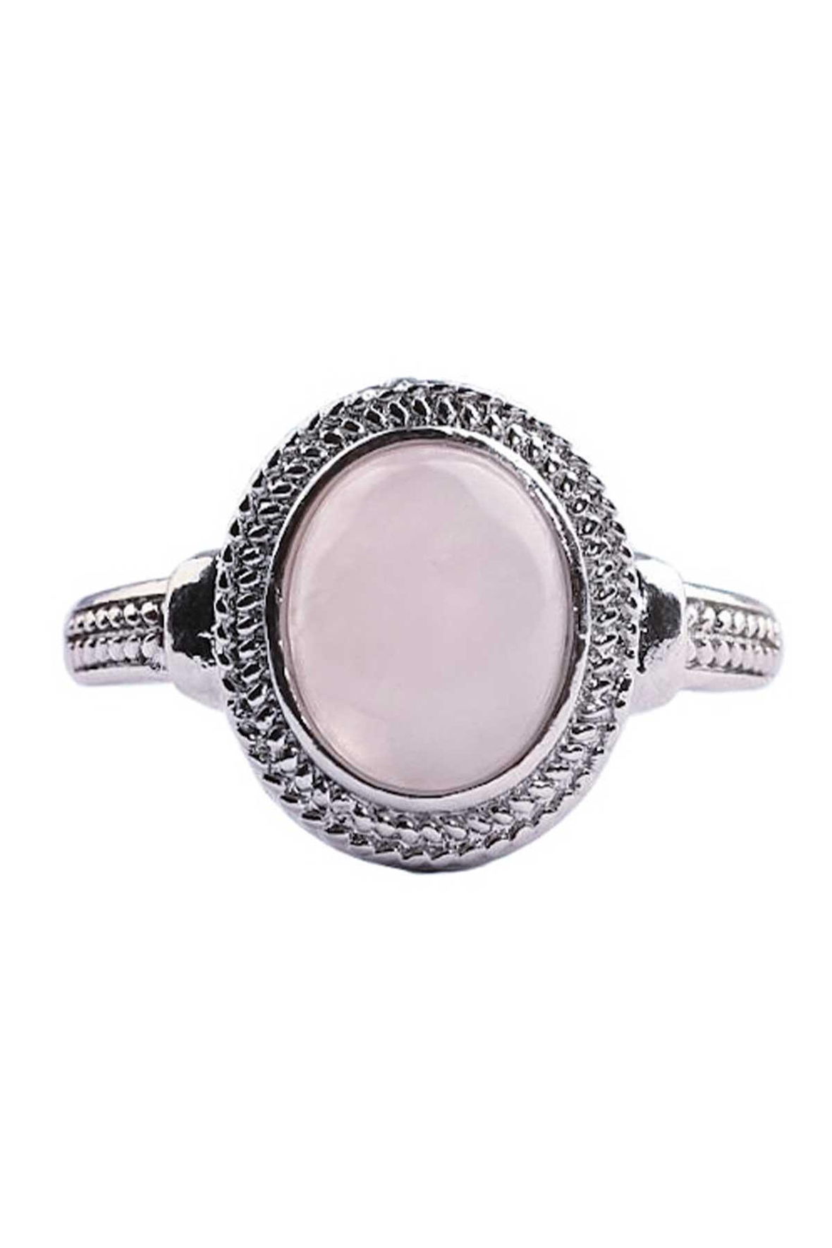 Pembe Kuvars Büyük Tek Taş Ayarlanabilir Yüzük