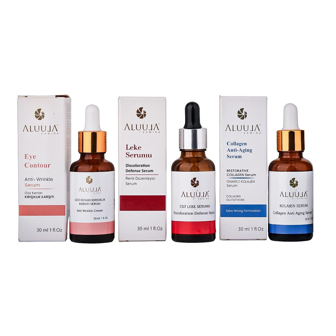 Serumla Dönüşüm Seti: Göz Kenarı Kırışıklık Karşıtı Serum + Leke Ve Renk Düzenleyici Serum 30 ML + Kolajenli Anti-Aging Serum | Yeşim Doğal Taş Gua Sha Yüz Masaj Taşı Hediye 