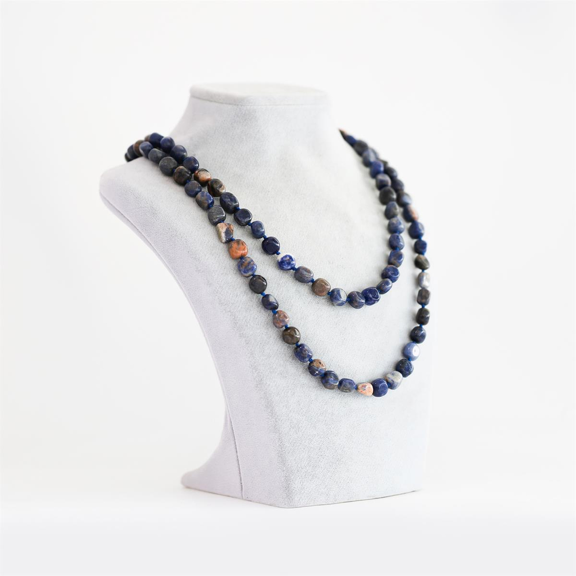 Sodalit Doğal Taş Düğümlü Tımbıl Kolye 