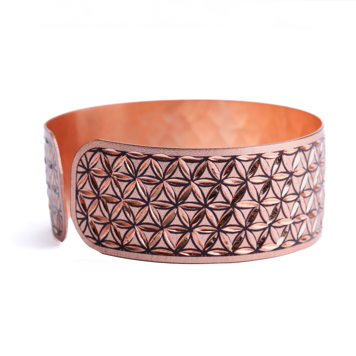 Yaşam Çiçeği ile Zarif Bakır Takı Seti (Bileklik, Yüzük, Küpe ve Kolye Ucu)