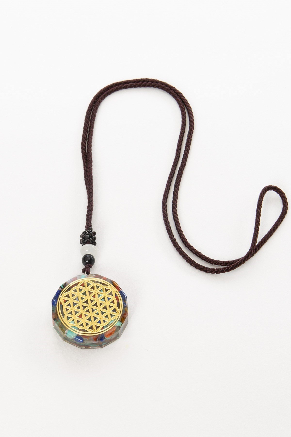 Yaşam Çiçeği Organit Çakra Doğal Taş Kolye