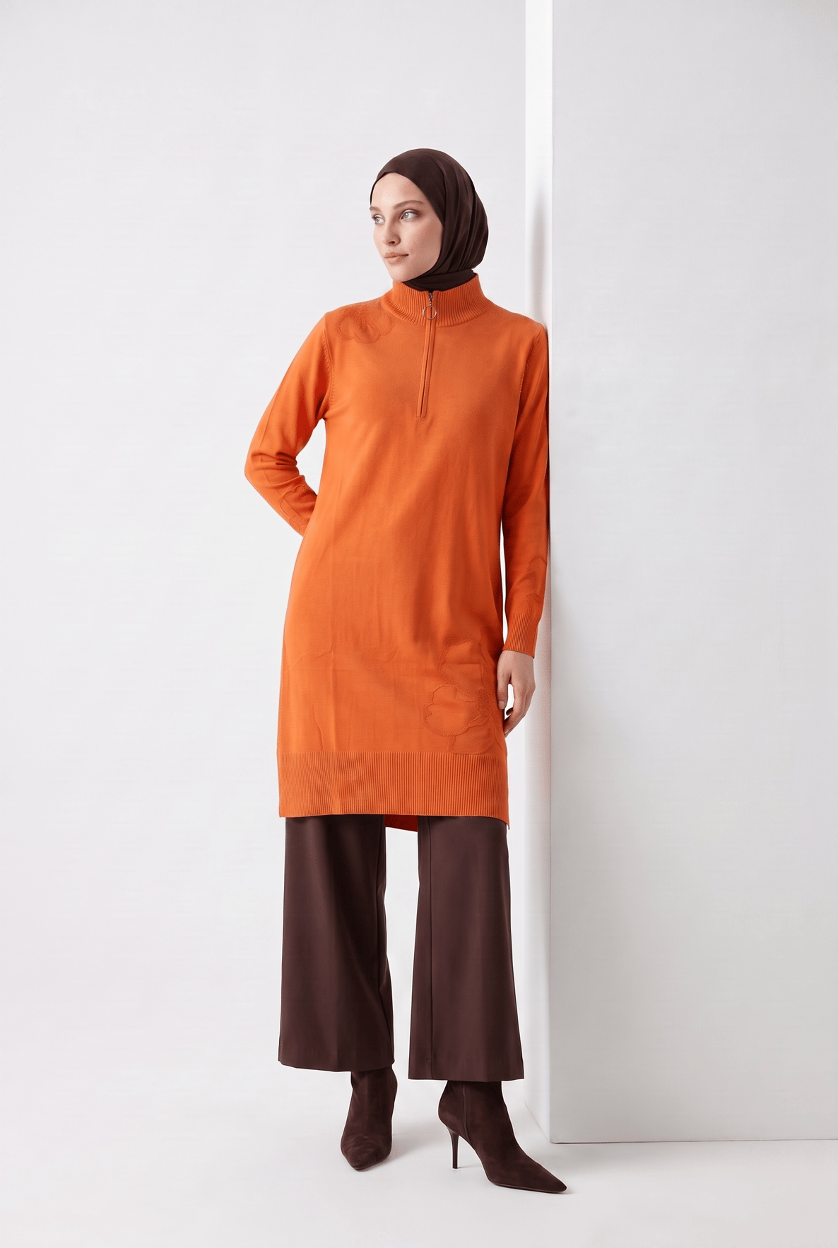 Armine Çiçek Desenli Triko Tunik 25KTD4111 Şeftali