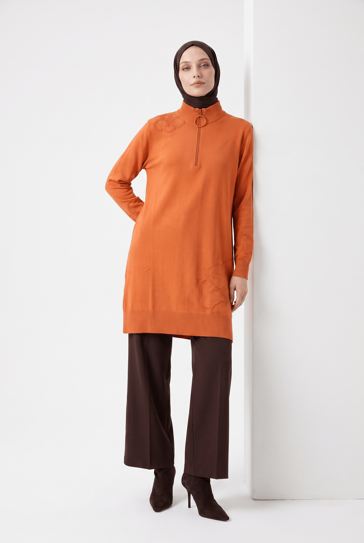 Armine Çiçek Desenli Triko Tunik 25KTD4111 Şeftali