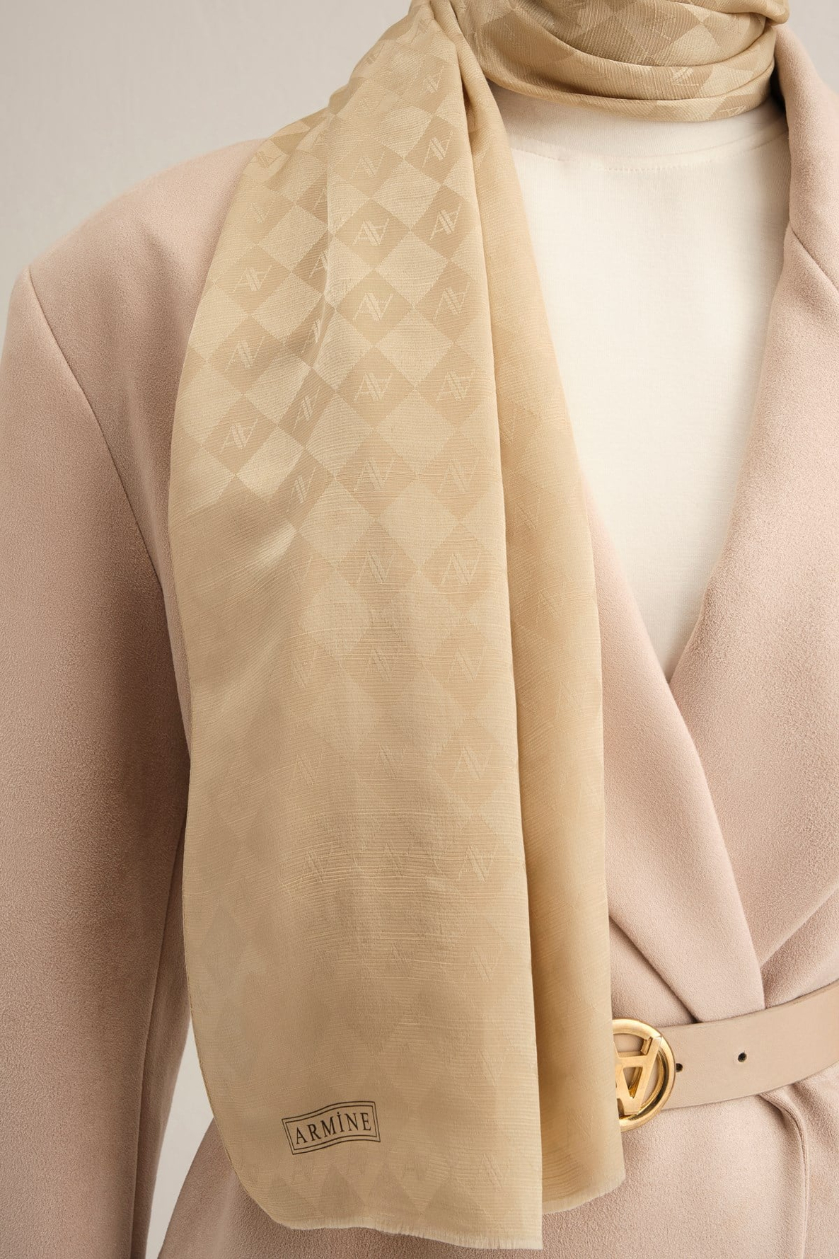Armine Elegance İpek Pamuk Kare Monogram Şal 10064