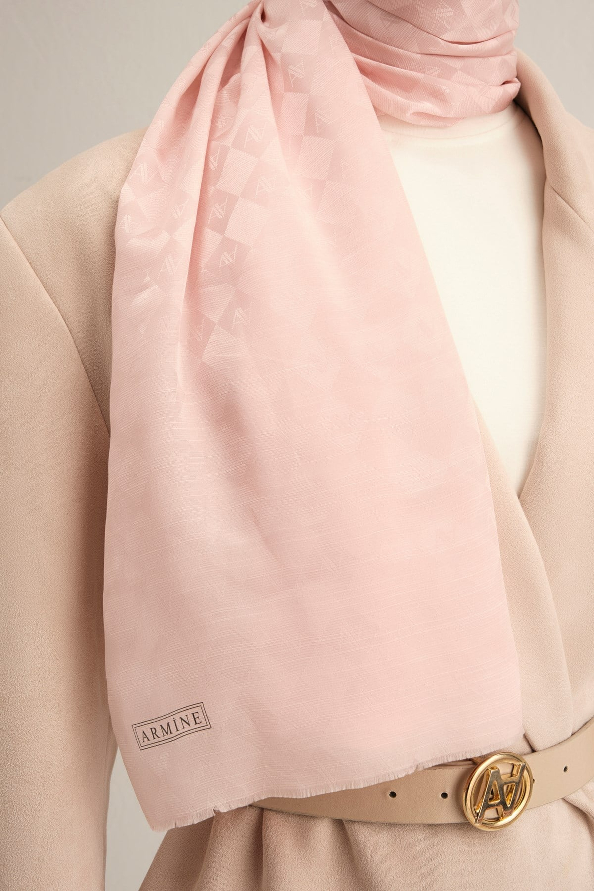 Armine Elegance İpek Pamuk Kare Monogram Şal 10066
