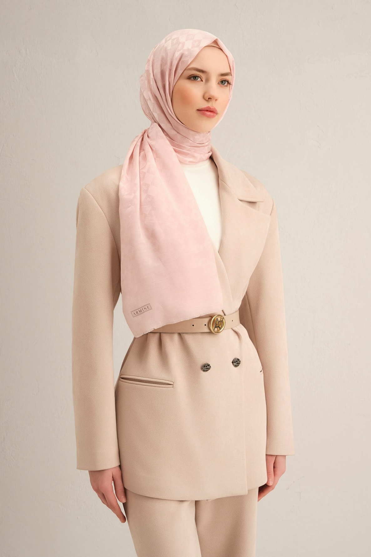 Armine Elegance İpek Pamuk Kare Monogram Şal 10066
