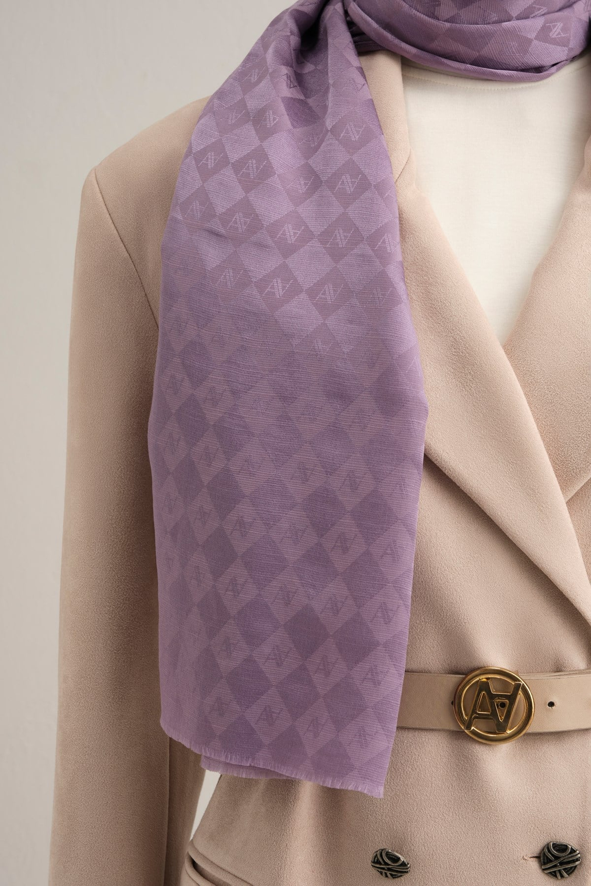 Armine Elegance İpek Pamuk Kare Monogram Şal 10071