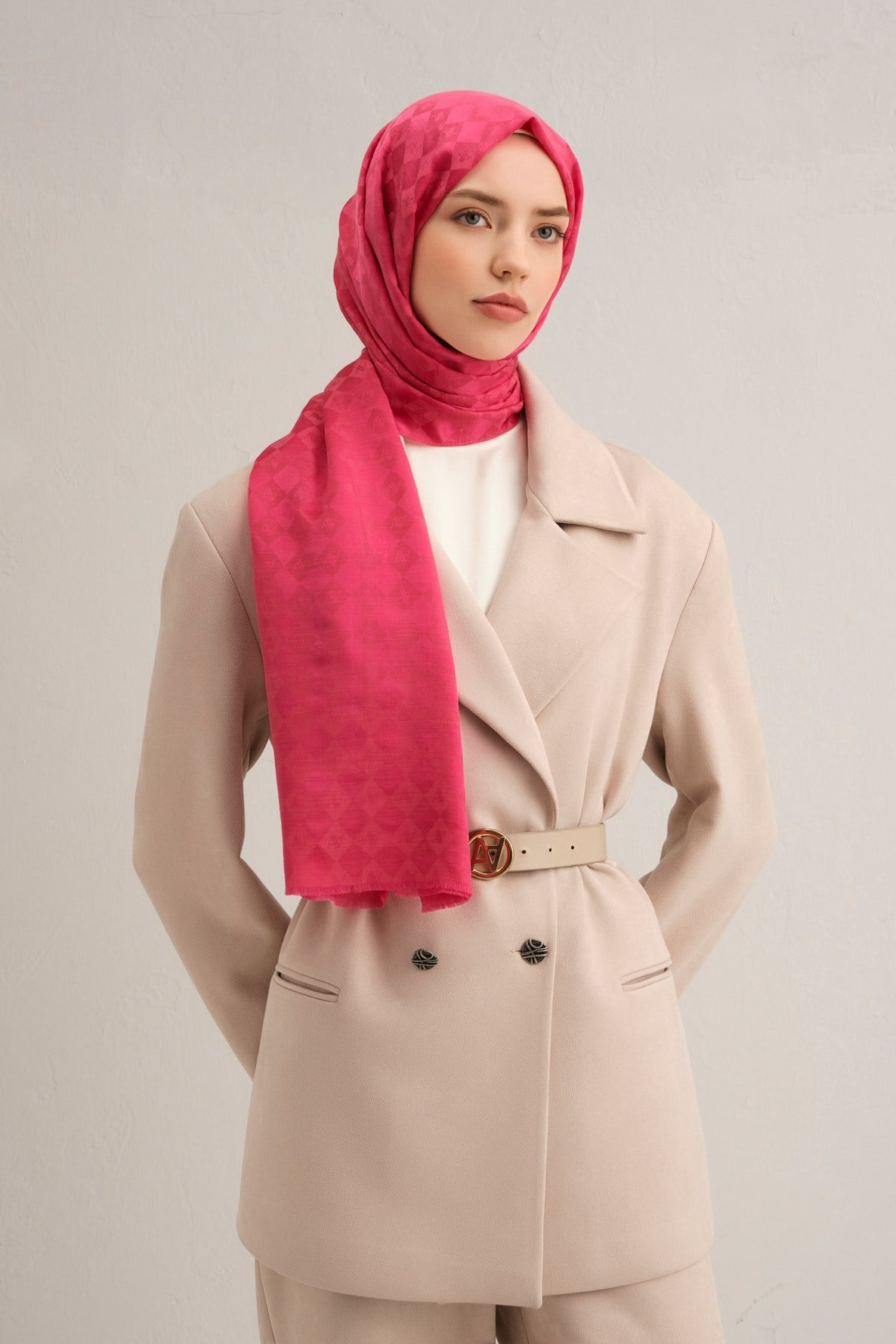 Armine Elegance İpek Pamuk Kare Monogram Şal 11111