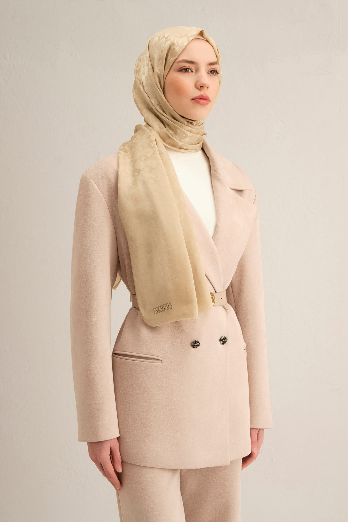 Armine Elegance İpek Pamuk Kare Monogram Şal 10064