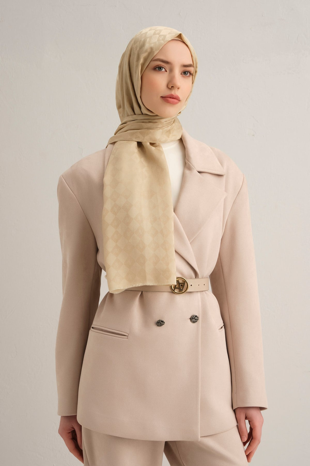 Armine Elegance İpek Pamuk Kare Monogram Şal 10064