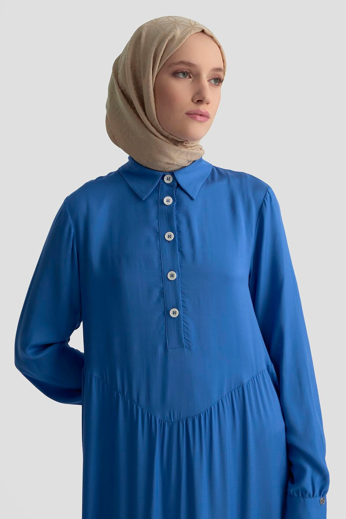 ARMİNE Gömlek Yakalı Düğmeli Elbise Mavi 25YH9666