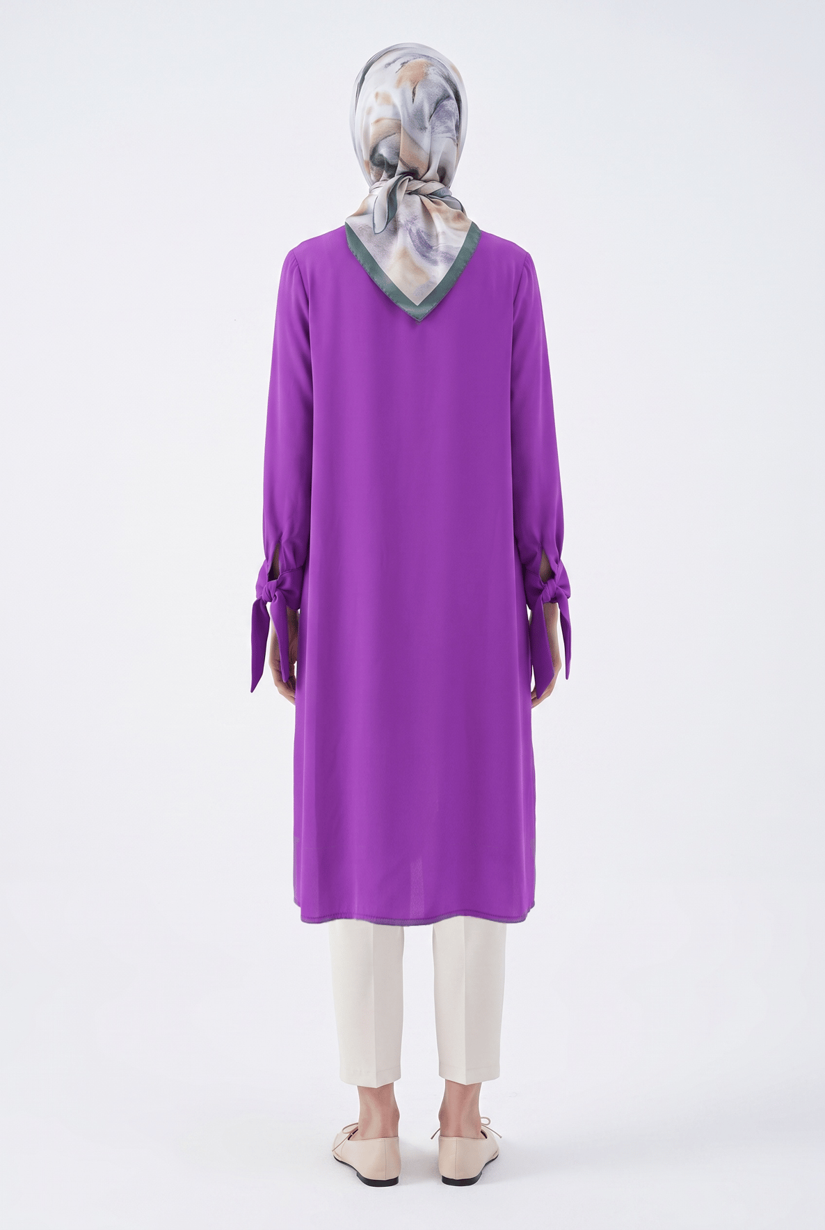 Armine Kolu Bağlamalı Tunik 54 cm Boy 25YT436 Açık Mor